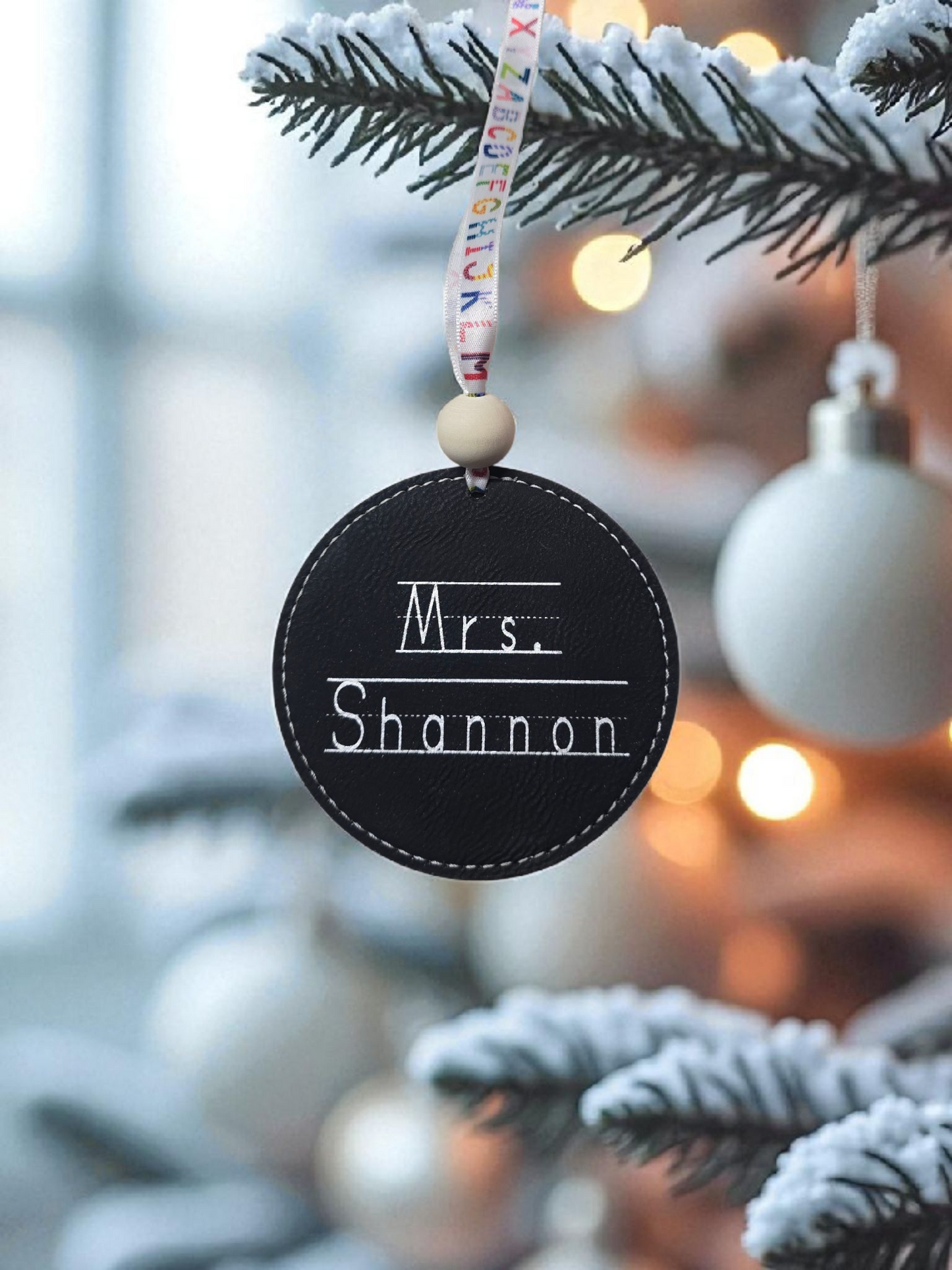 Teacher chalkboard leatherette Christmas Ornament Personalized