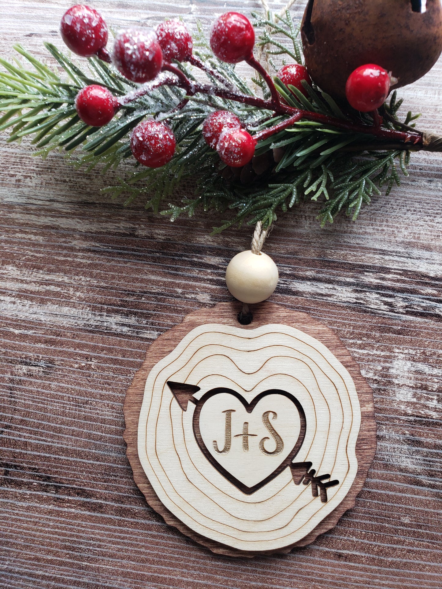 Heart Wood Slice Christmas Ornament Personalized