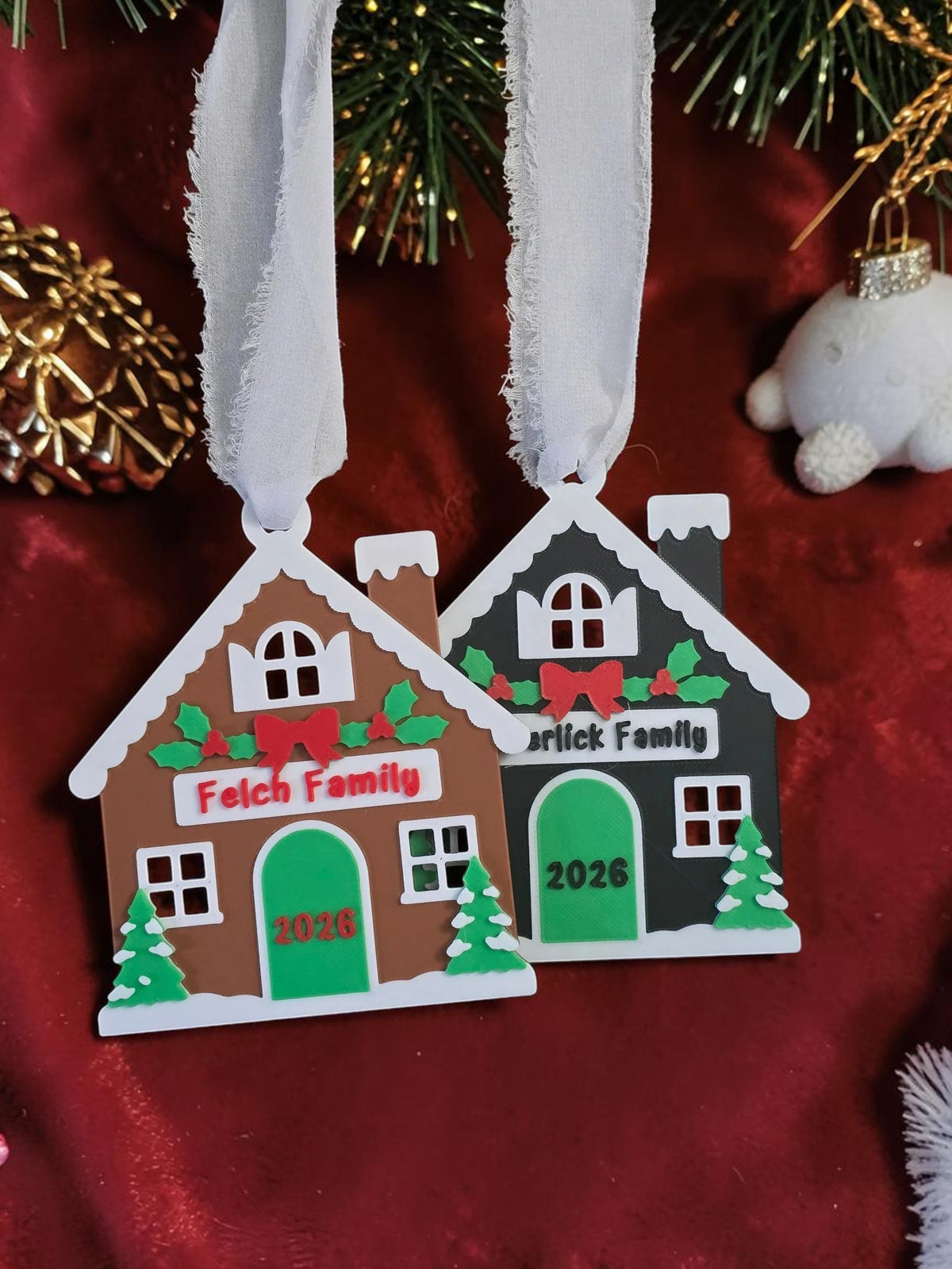 3D printed Gingerbread House Christmas Ornament Personalized with year