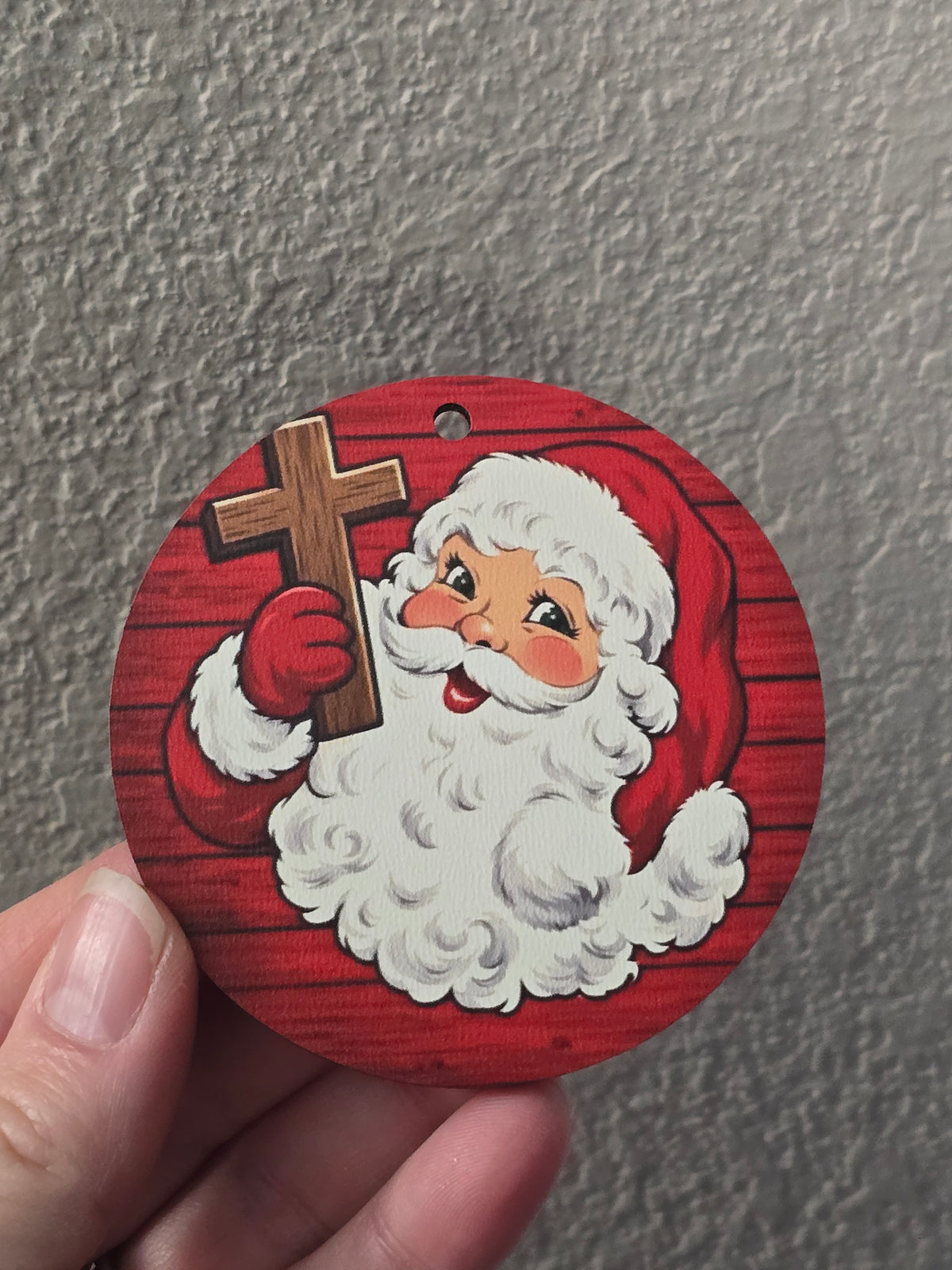 UV printed Santa holding Cross Christmas Ornament Personalized