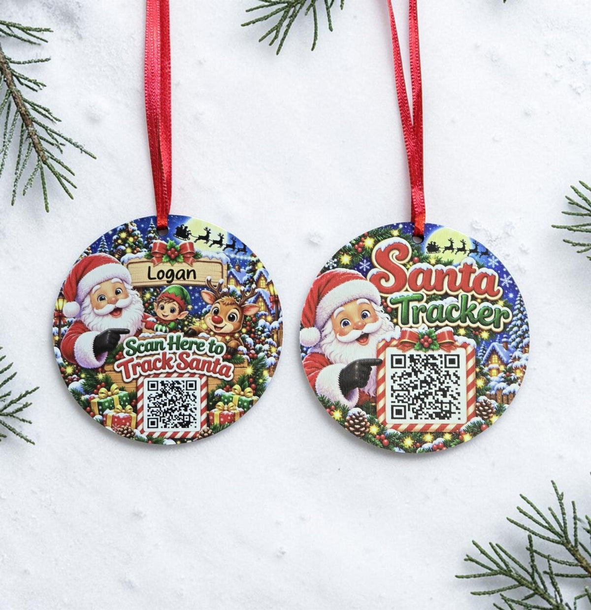 UV printed Scan here to track Santa Christmas Ornament personalized