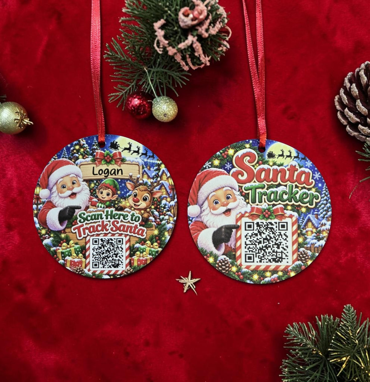 UV printed Scan here to track Santa Christmas Ornament personalized