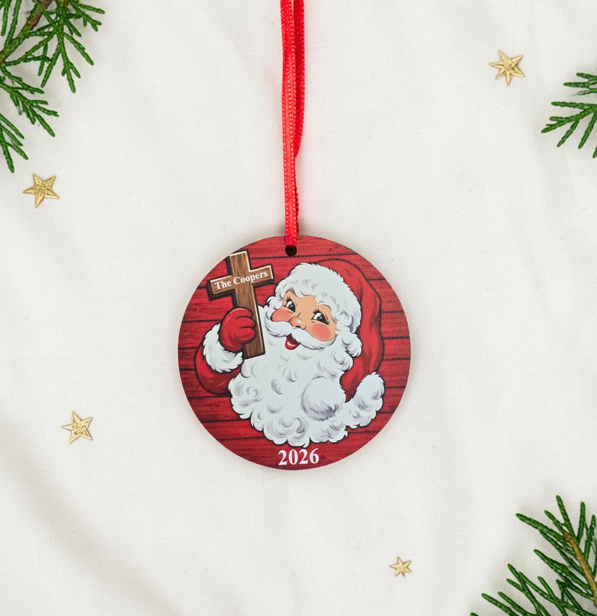 UV printed Santa holding Cross Christmas Ornament Personalized