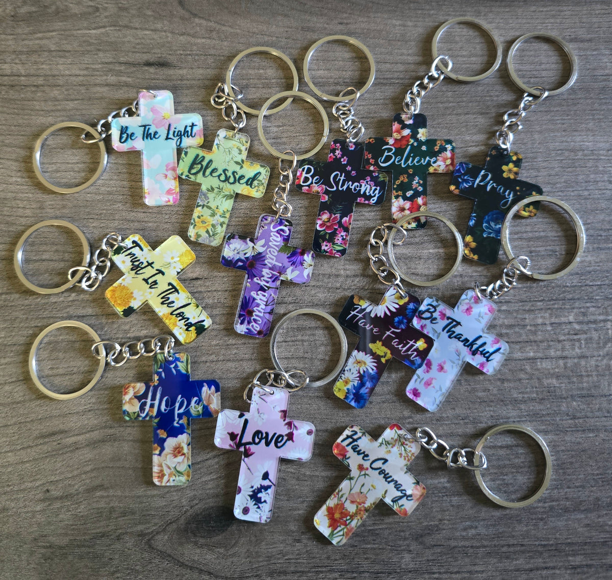 Printed Cross Keychains set of 12