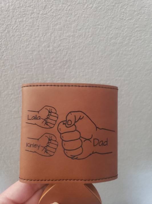 Fist Bump Leatherette Koozies Personalized