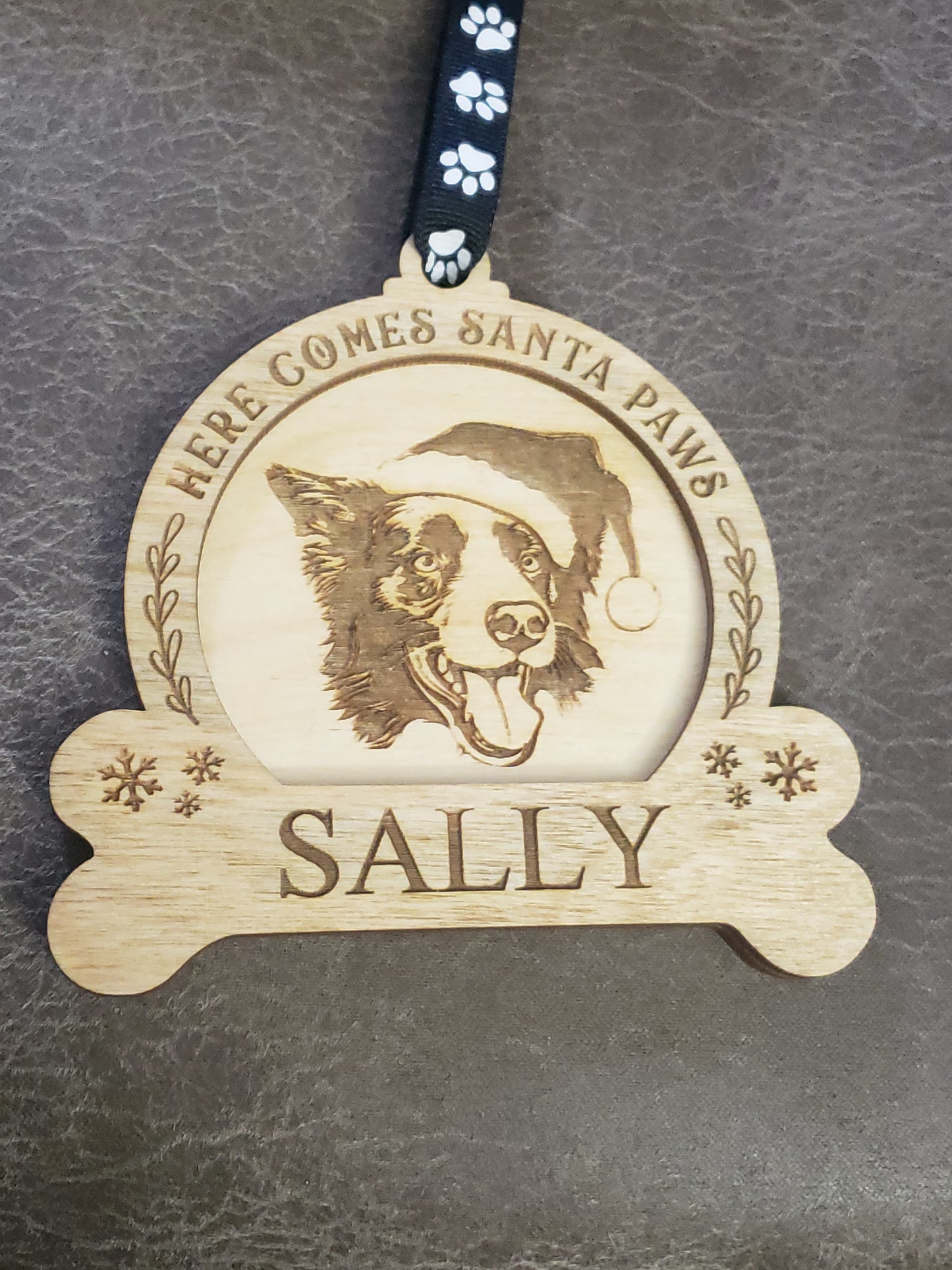 Here comes Santa Paws Personalized Christmas Ornament pick dog from photo
