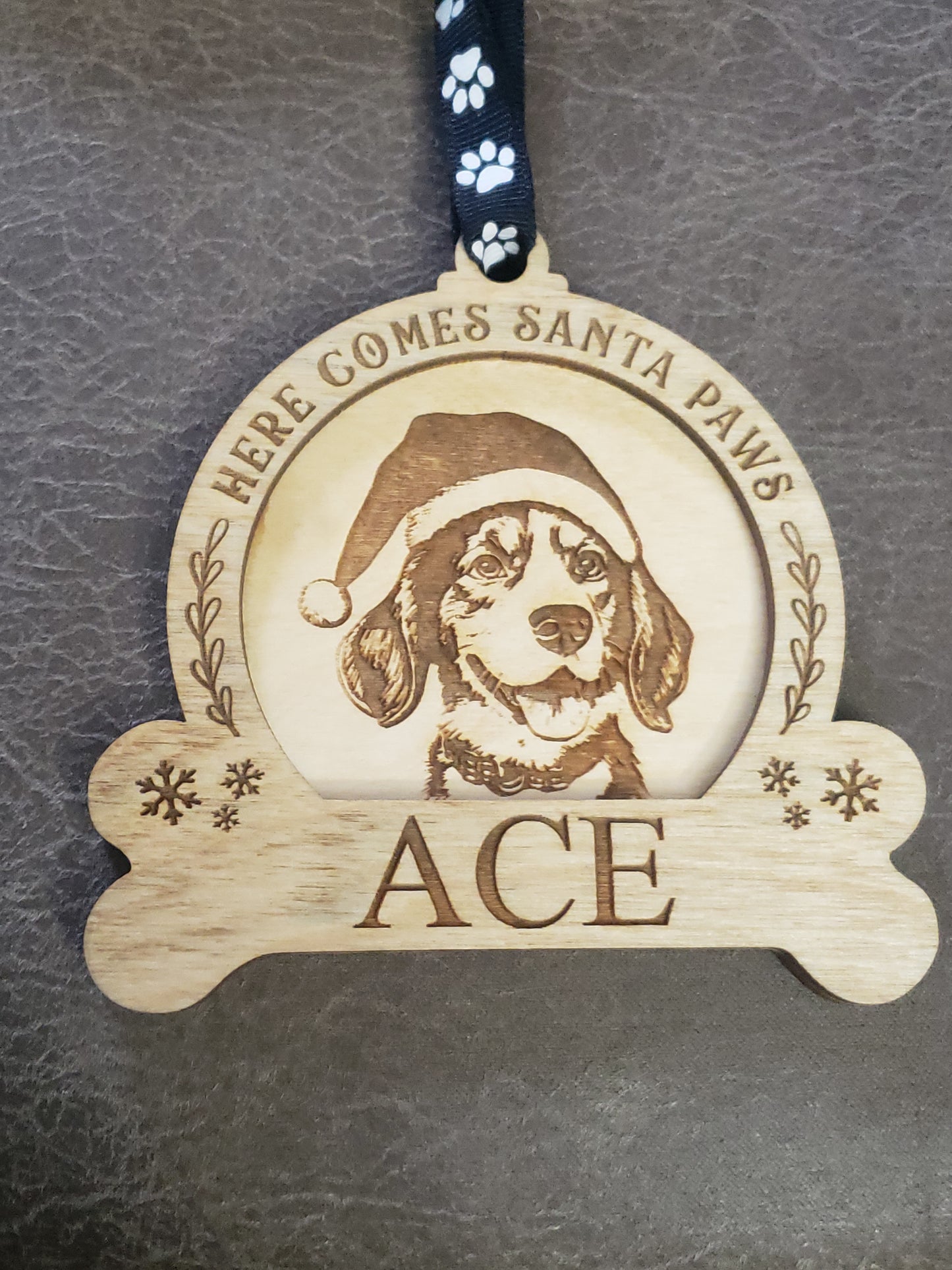 Here comes Santa Paws Personalized Christmas Ornament pick dog from photo