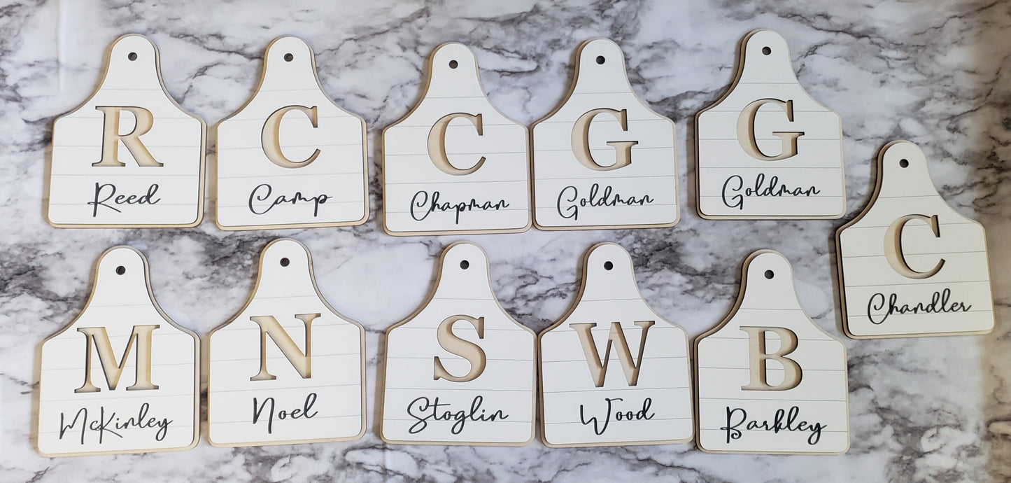 Ear tag last name Small sign leaner Personalized