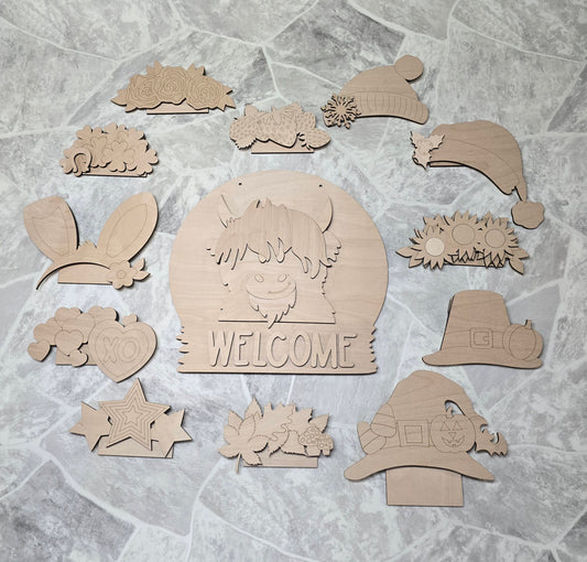 Highland Cow Interchangeable Head Wear Door Hanger DIY