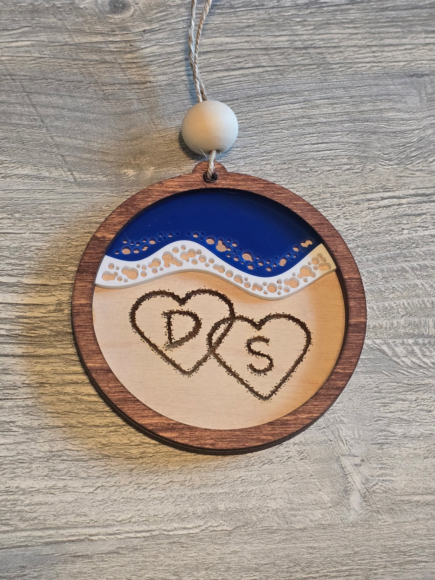 Beach Initial Heart Ornament Initials only personalized