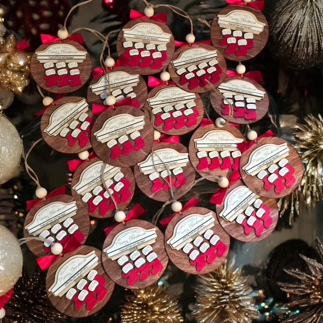 Stocking Personalized Merry Christmas Ornament Max of 8 names 2025