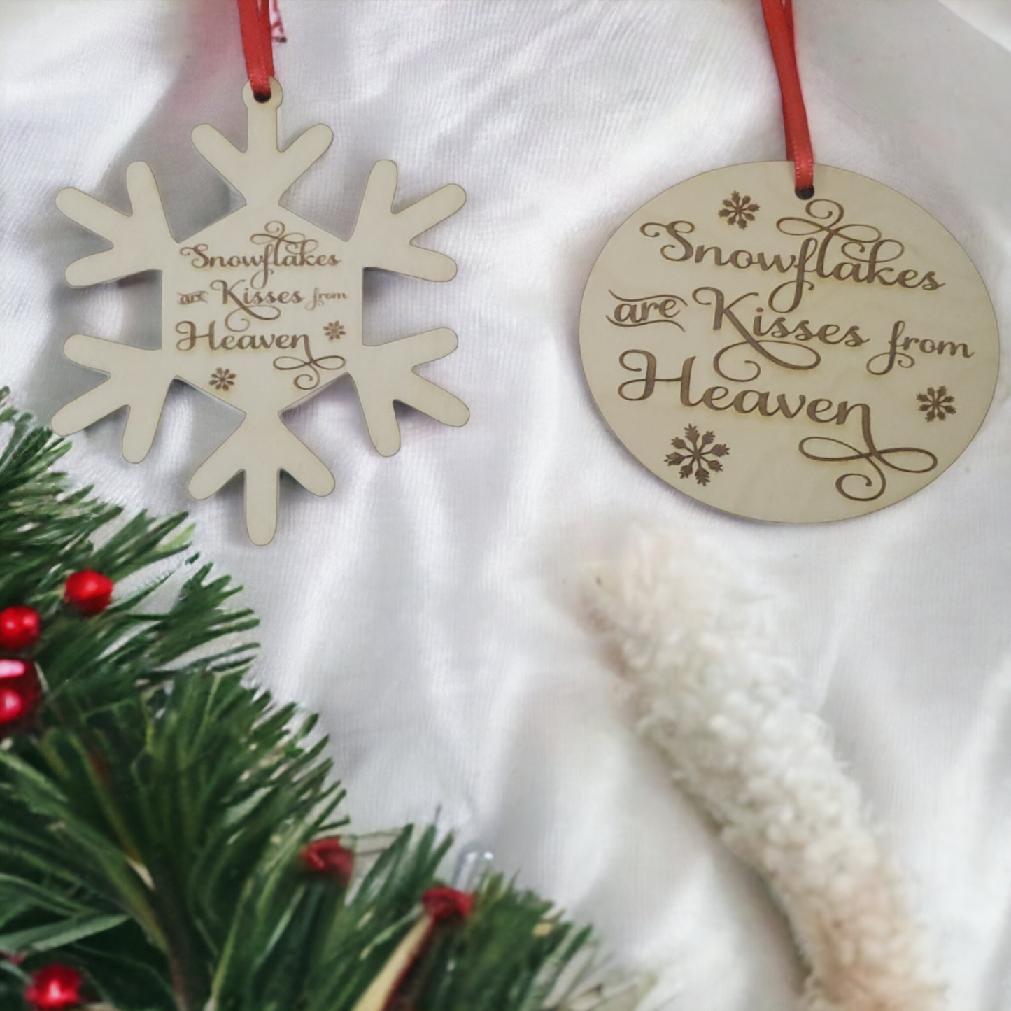 Snowflakes are Kisses from Heaven Christmas Ornaments