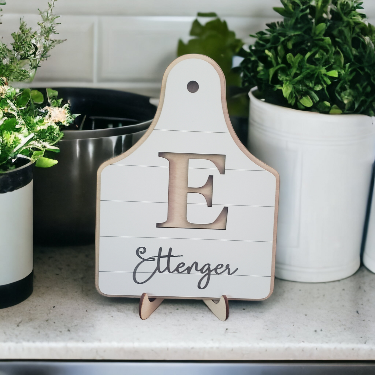 Ear tag last name Small sign leaner Personalized