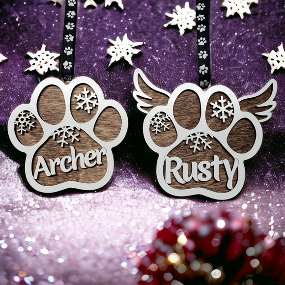 Personalized Paw Print Christmas Ornaments cat, dog wings Memorial