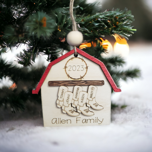 Barn with Boots Merry Christmas 2024 Ornament Personalized