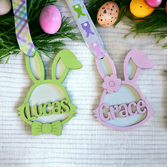 Easter Bunny Basket Tags Bowtie, Flower or Bow Personalized
