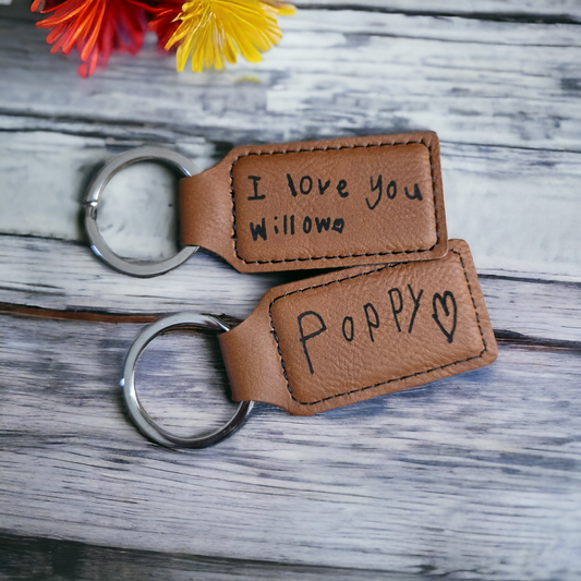 Leatherette Keychain handwriting keychain