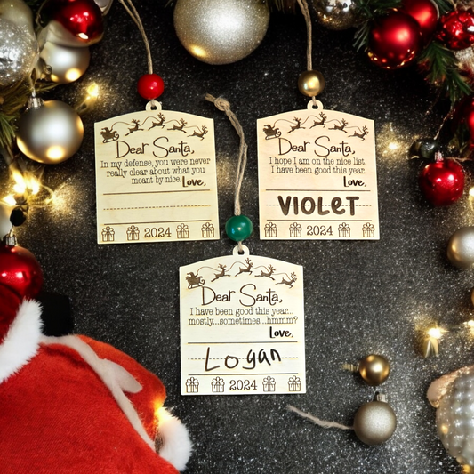 Bulk Dear Santa Christmas Ornaments sold in a 10 pack