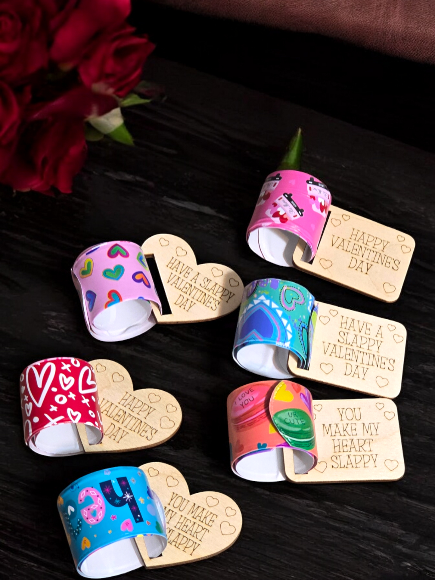 Valentine's Day slap bracelets Comes assorted sayings, shapes and bracelet