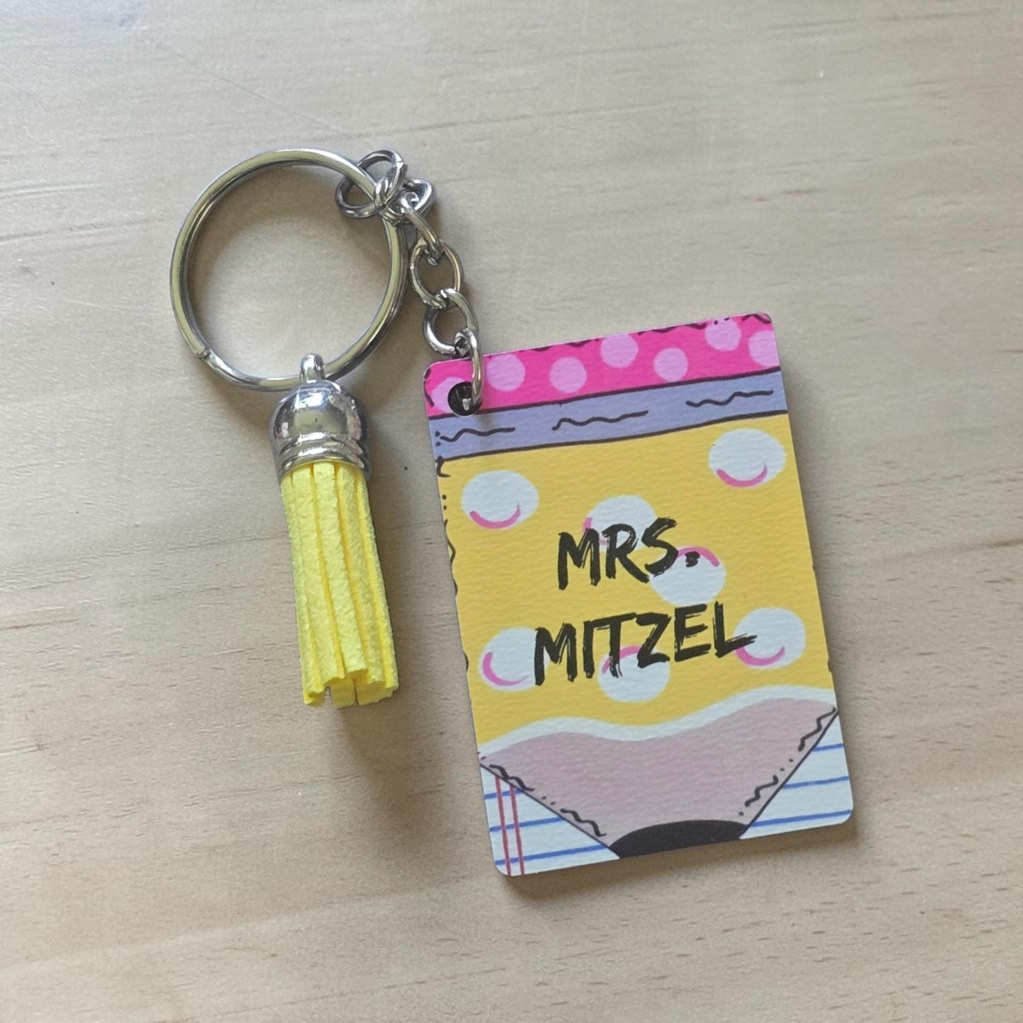 UV printed Teacher pencil paper keychain personalized