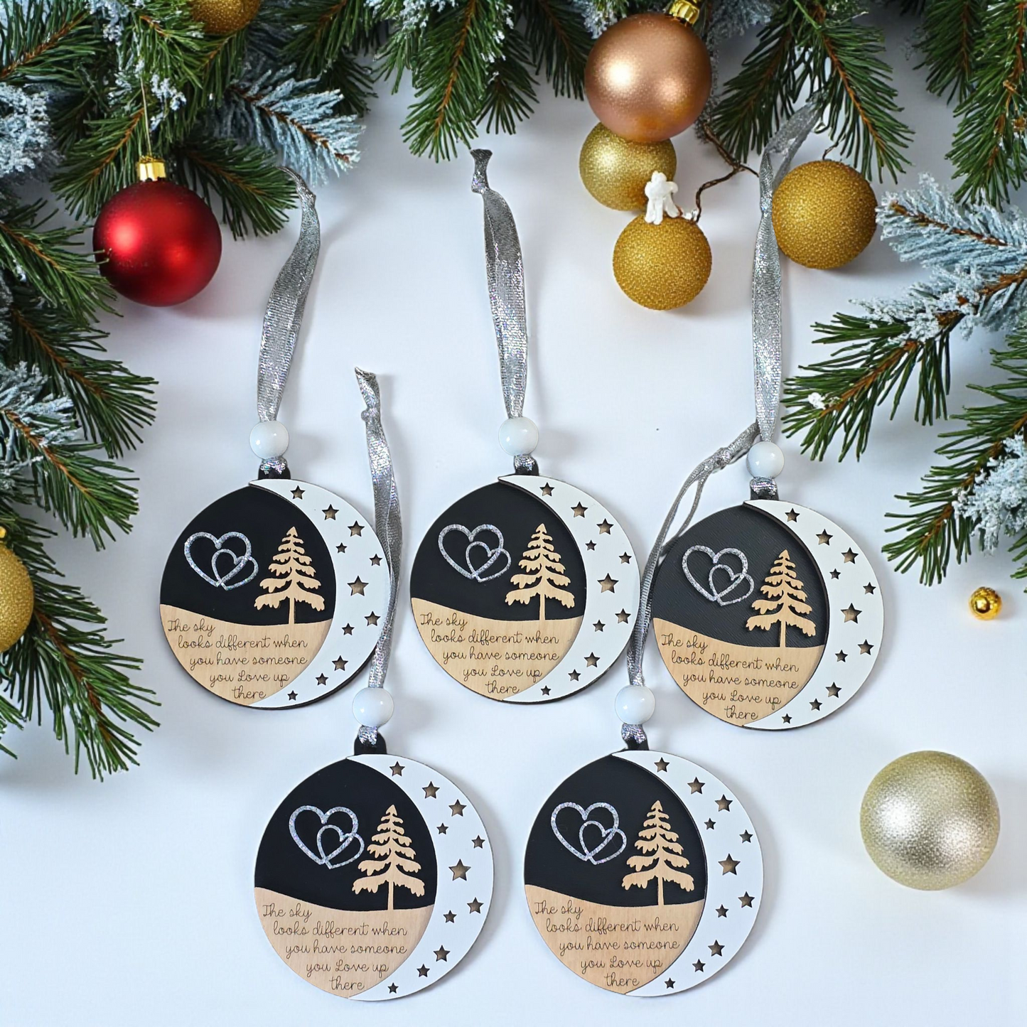 Moon version The sky looks different when you have someone you love up there Memorial Christmas Ornament heart in sky