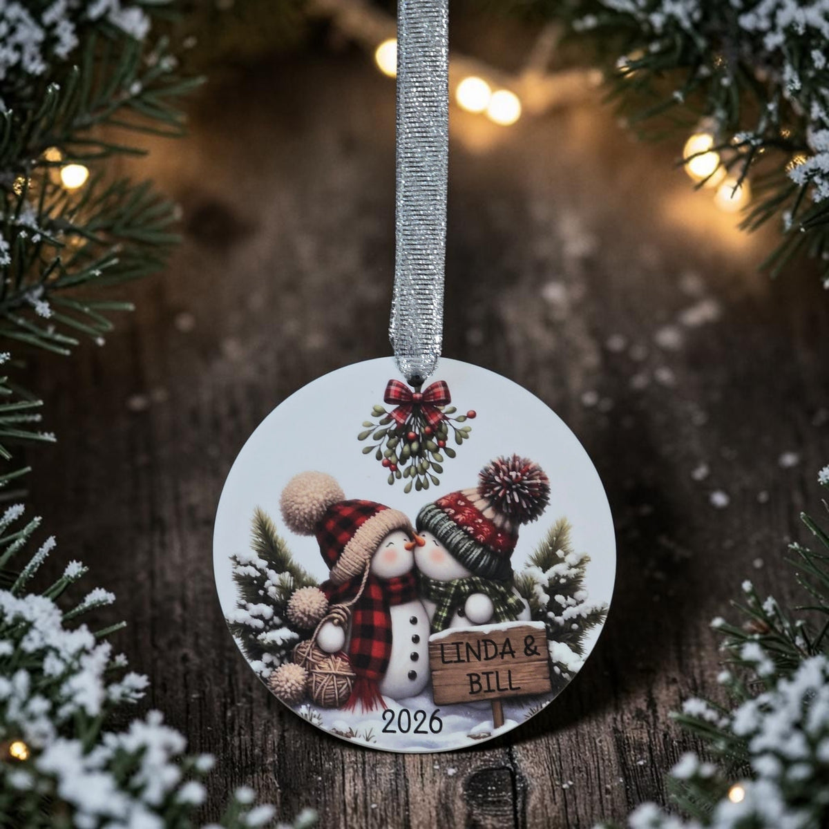 UV printed kissing couple snowman Christmas Ornament acrylic personalized