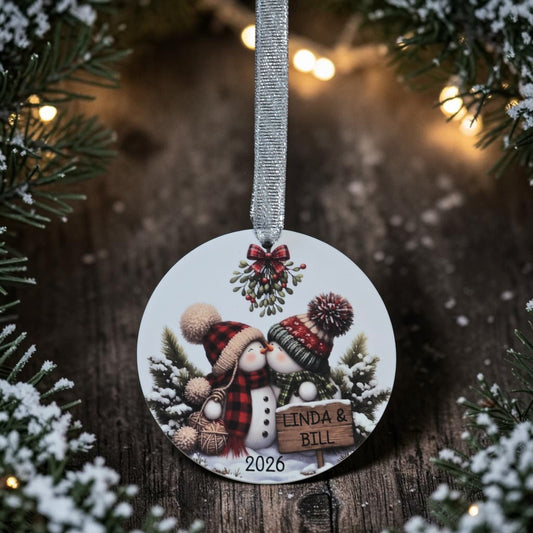 UV printed kissing couple snowman Christmas Ornament acrylic personalized