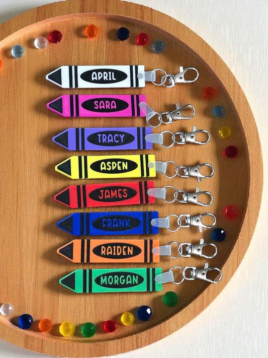 3D printed crayon bag tag keychain personalized