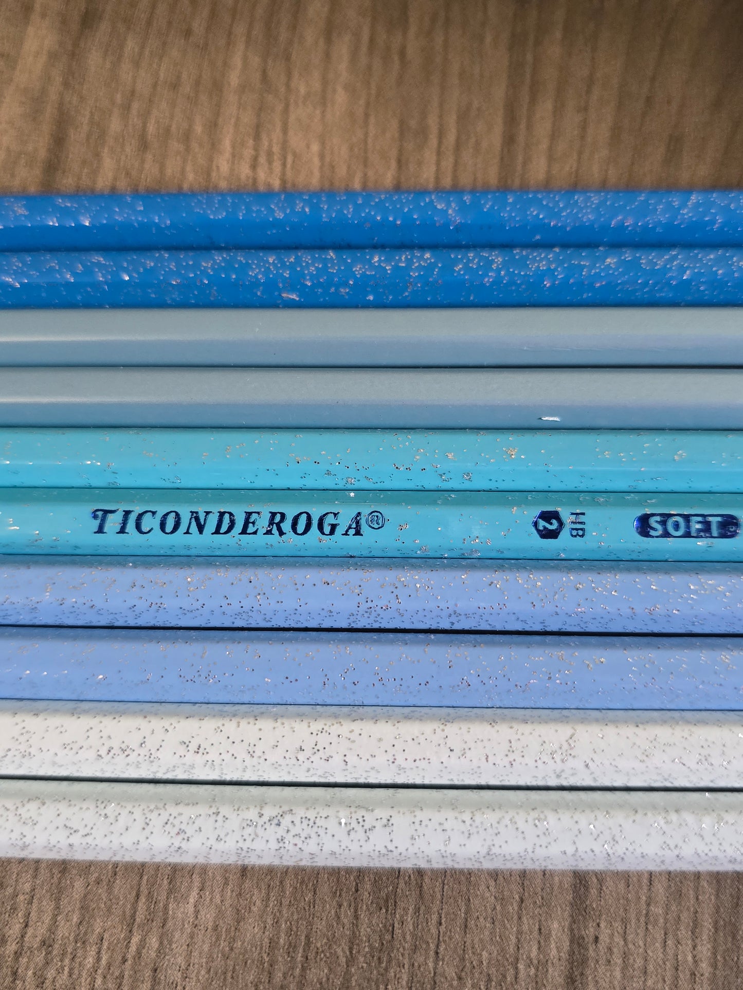 Blue and white glitter pencils Personalized set of 10