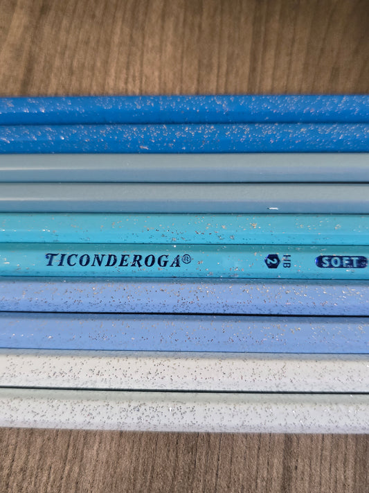 Blue and white glitter pencils Personalized set of 10
