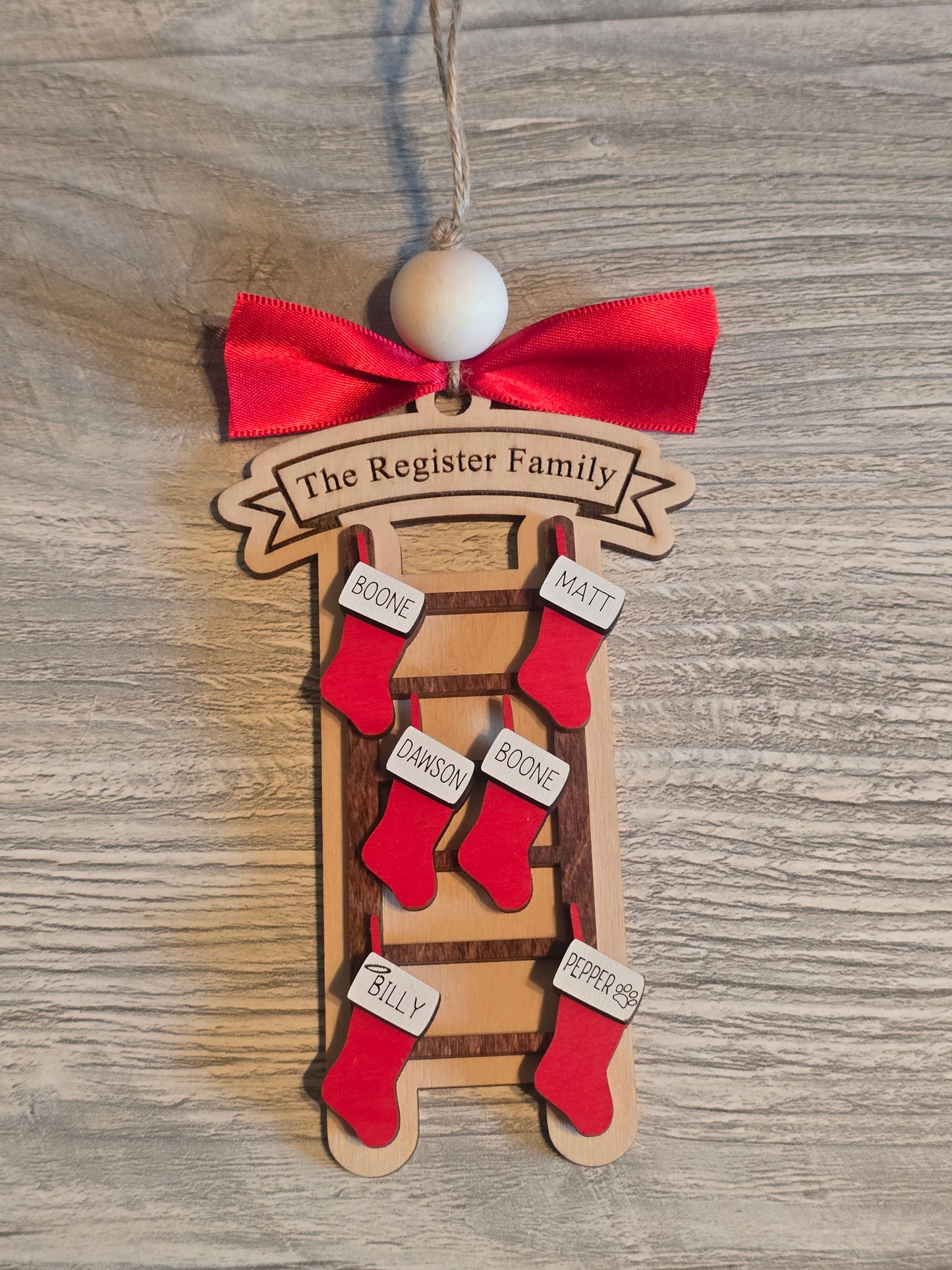 Ladder stocking Christmas Ornament Personalized
