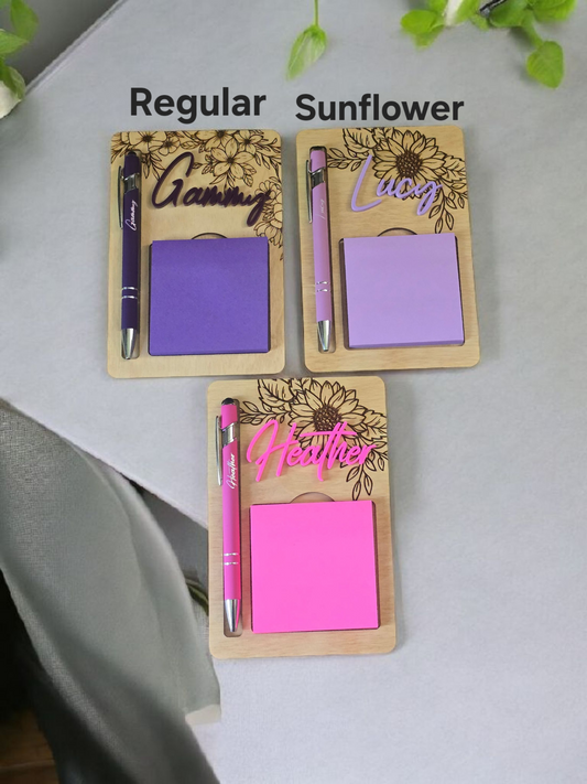 Flower sticky note holder with pen personalized