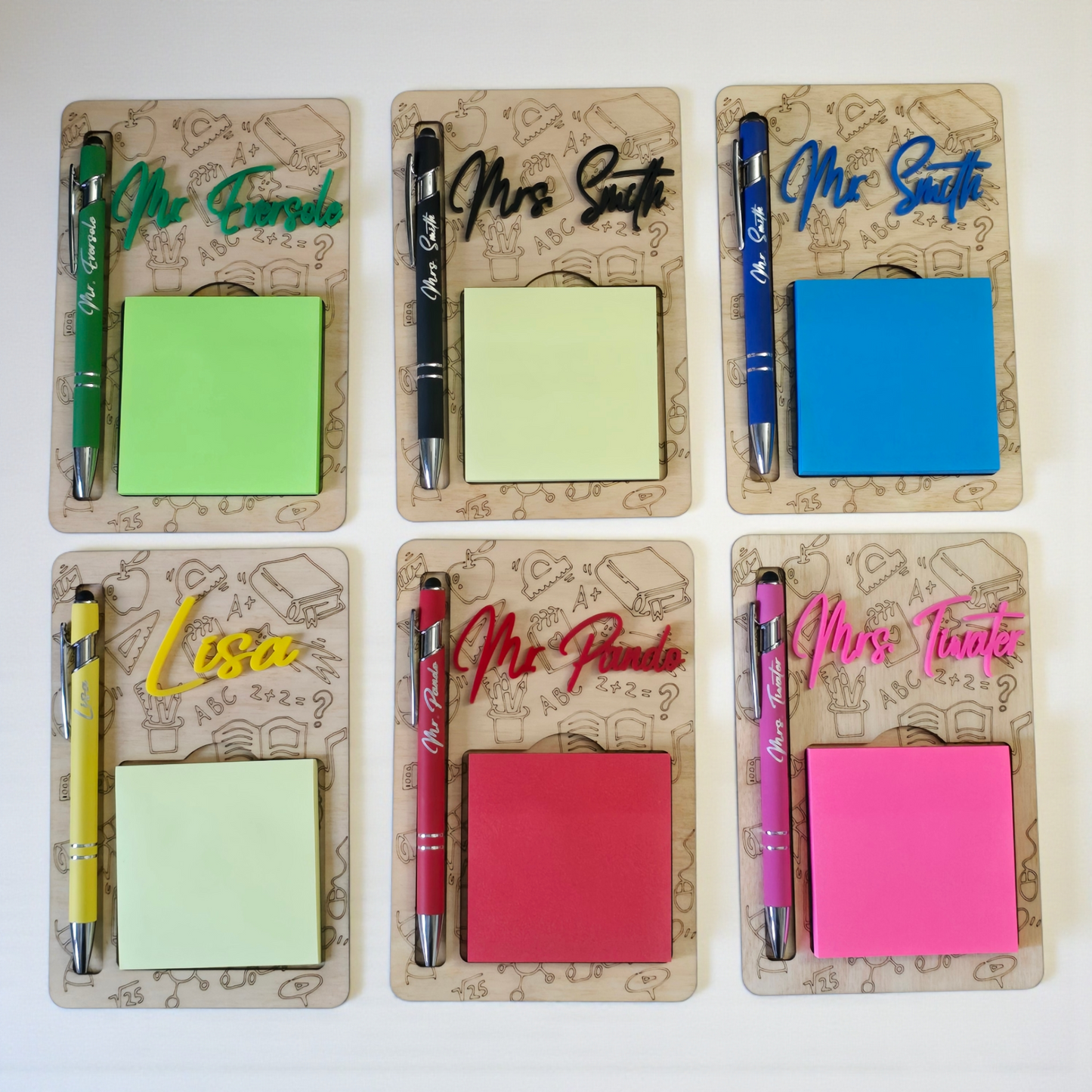Flower and school theme sticky notepad holder with pen personalized teacher