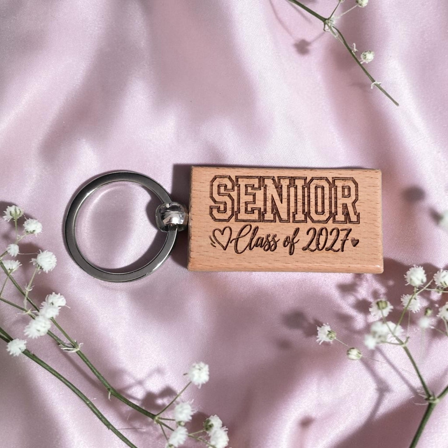 Senior Class of 2027 with hearts double sided wooden keychain