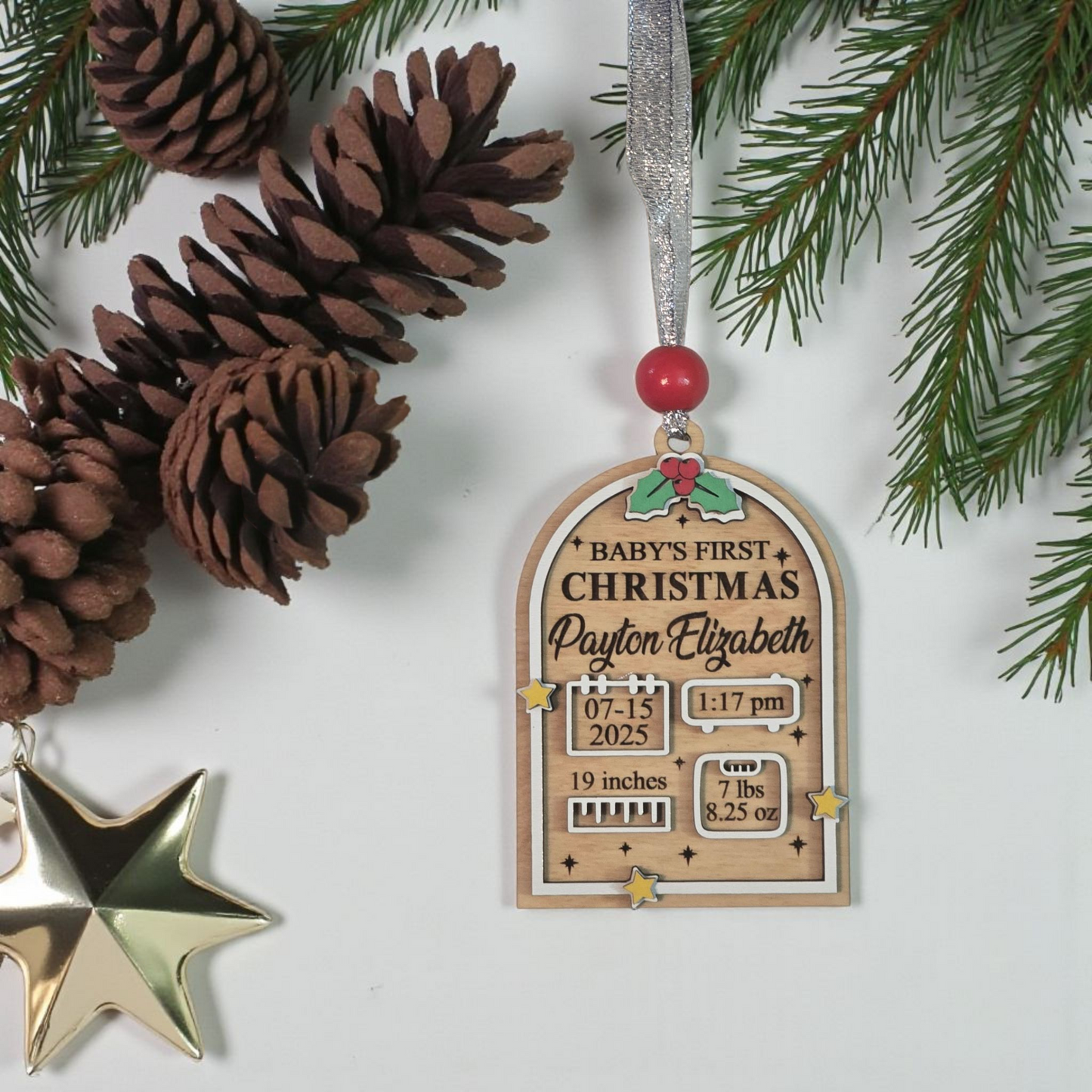 Baby's First Christmas Christmas Ornament Personalized with stats