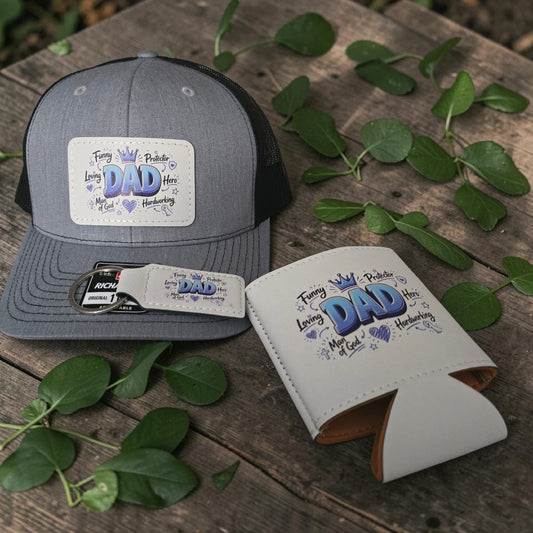 Father's Day bundle UV printed DAD Hat, koozie, keychain