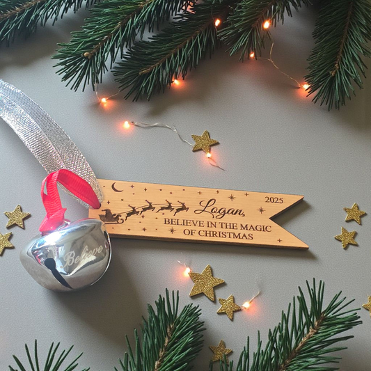 Believe in the magic of Christmas with bell personalized Christmas Ornament