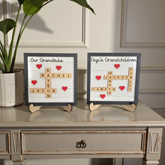 Crossword Family Sign Personalized Black and white personalized
