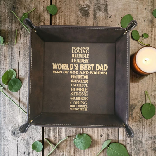 World's Best Dad cross leatherette snap tray Personalized with title name