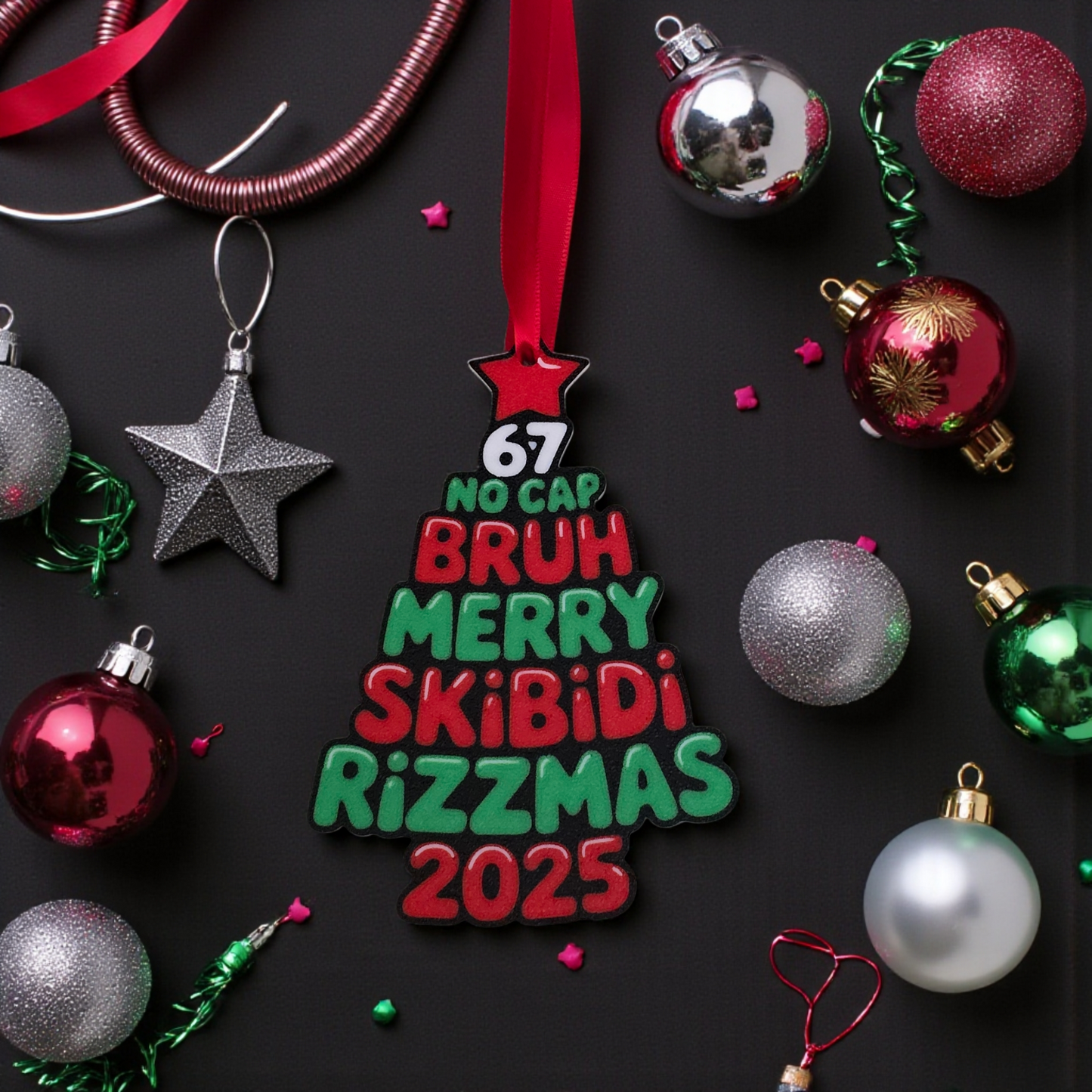 3D printed Slang 6 7 No Cap Bruh Merry Skibidi Rizzmas 2025 Christmas ornament