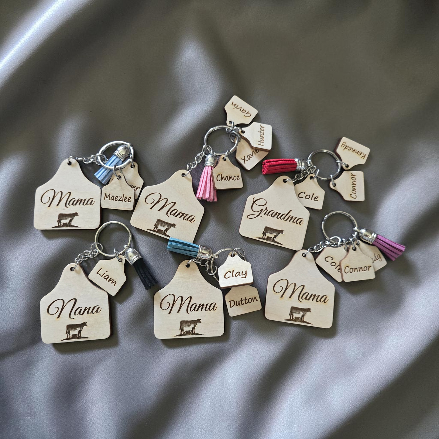 Mama Ear Tag Highland Cow Personalized with kids Keychain