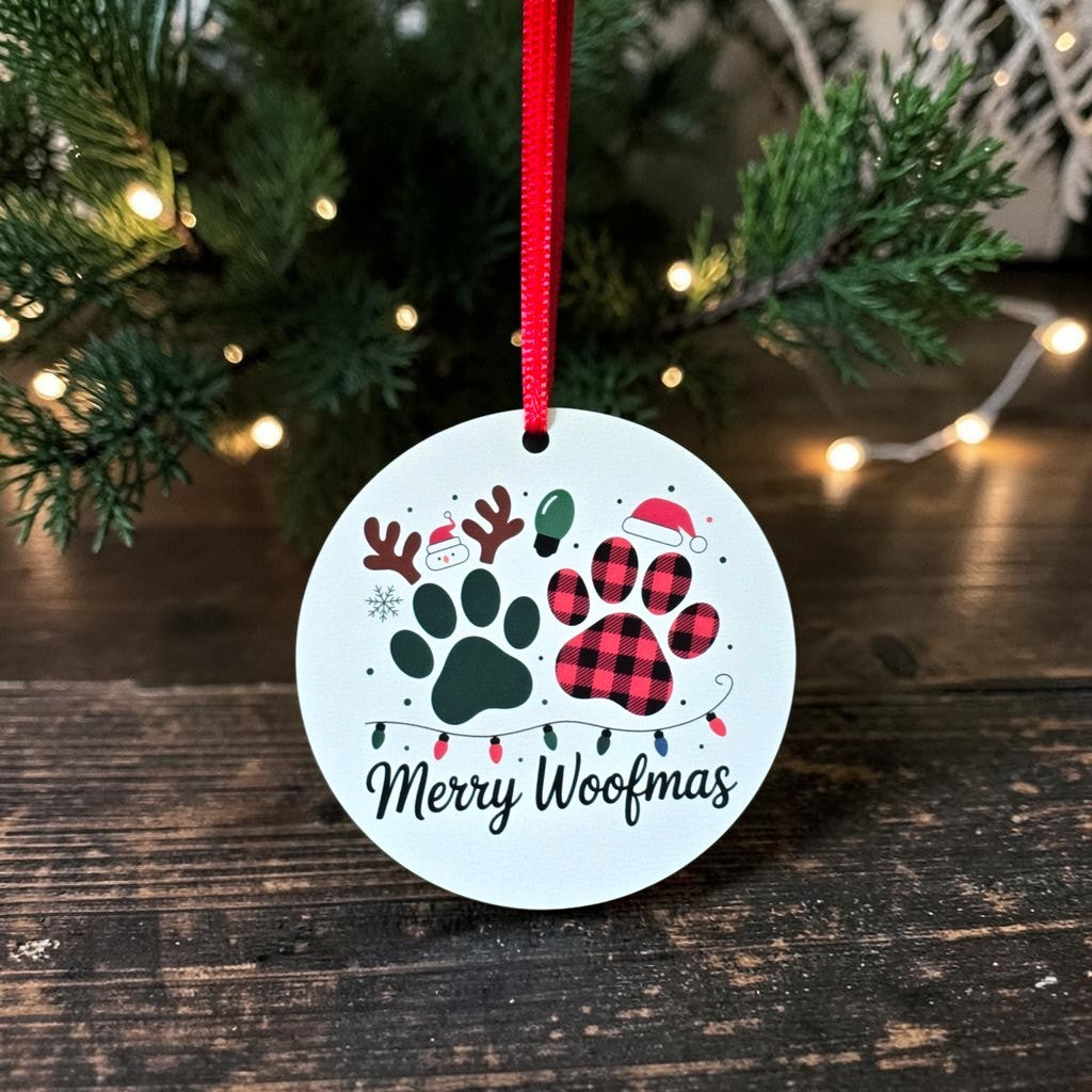UV printed Merry Woofmas Christmas Ornament