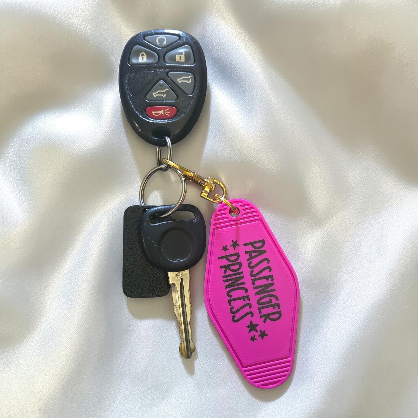 Pink 3D printed & UV printed motel keychain sarcastic