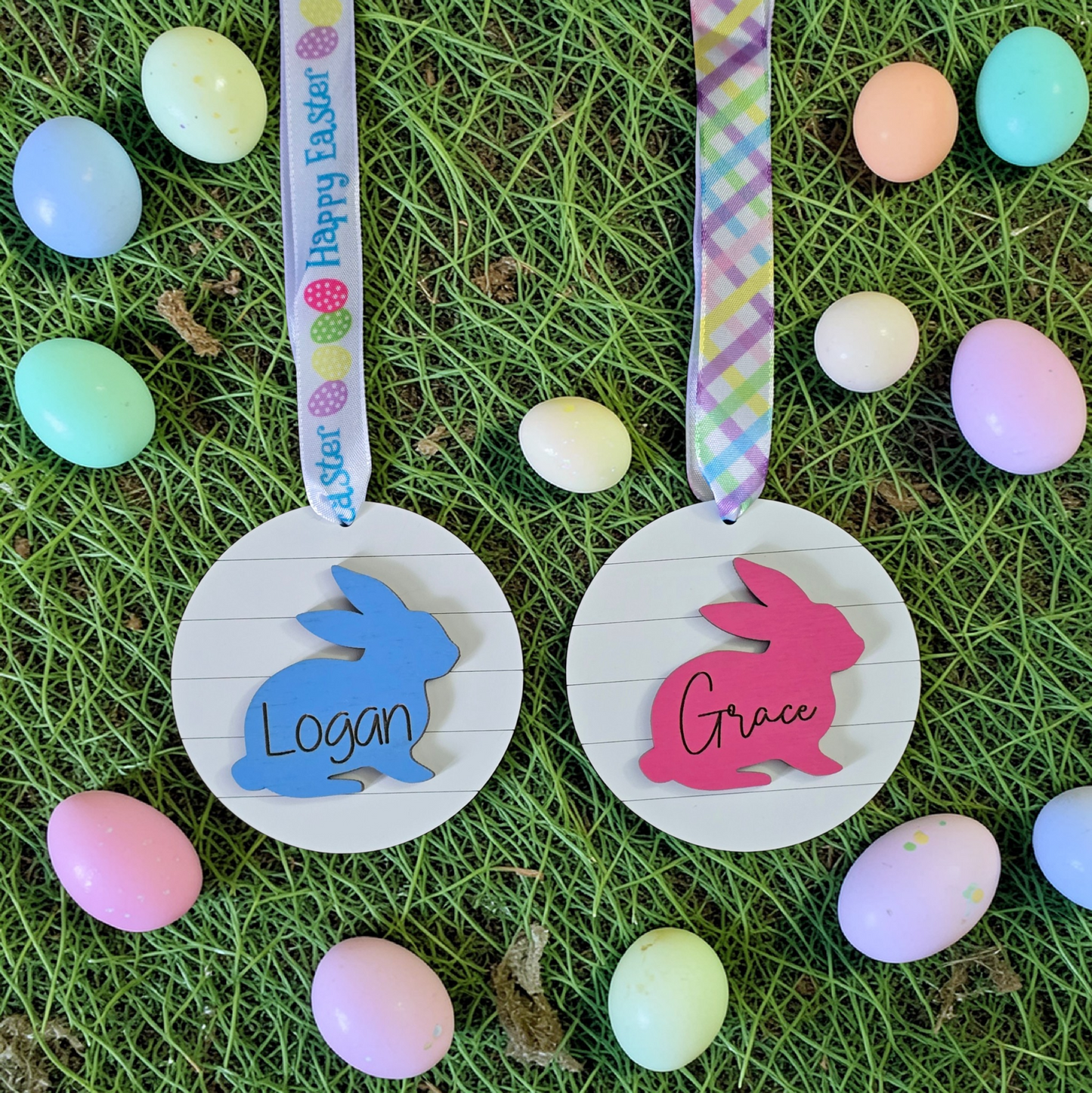 Easter Bunny shiplap tag ornament personalized