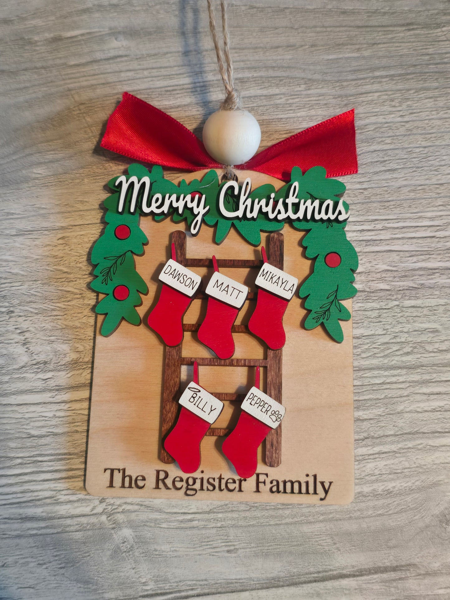 Ladder stocking wreath Merry Christmas Ornament Personalized