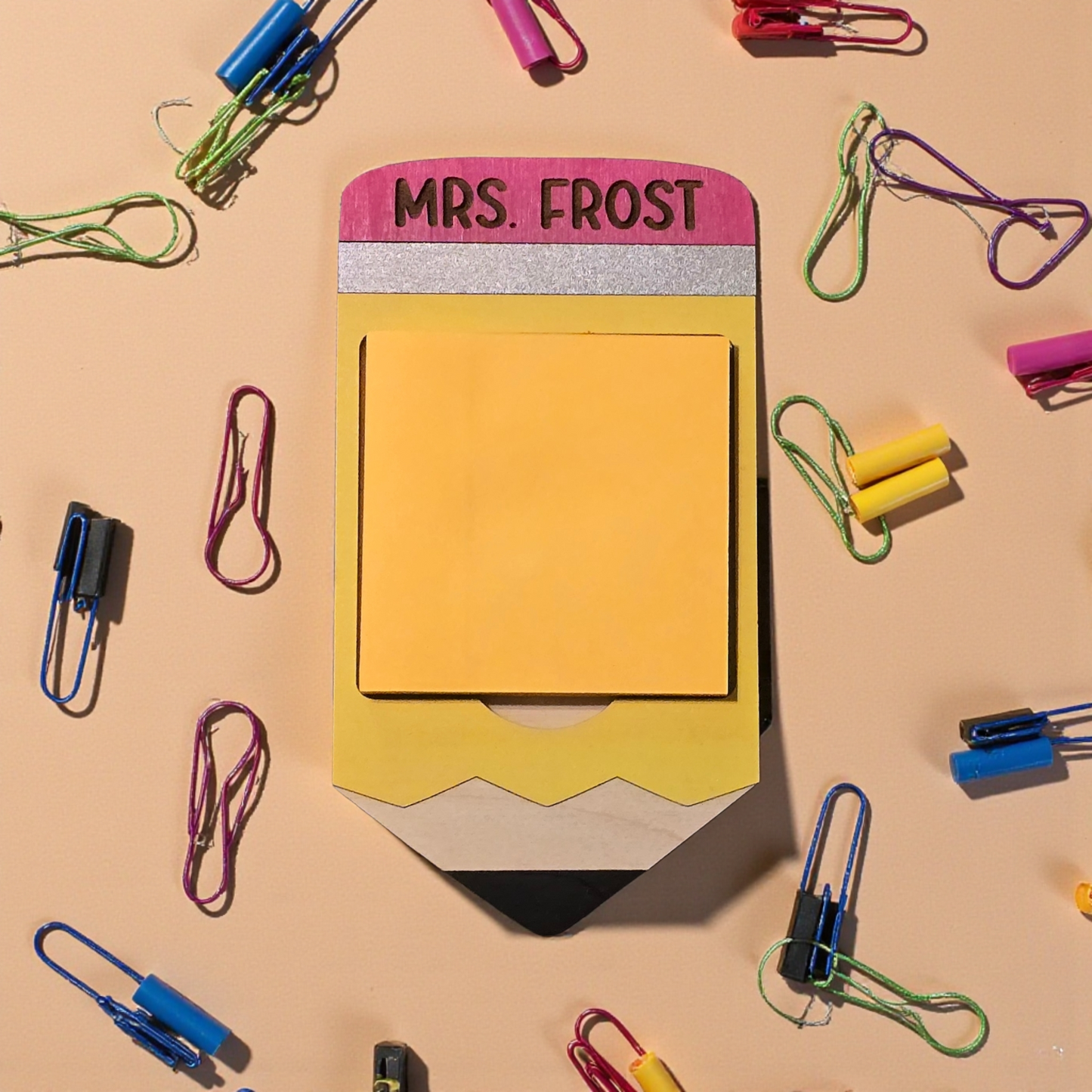 Pencil sticky note post it holder personalized with teachers name