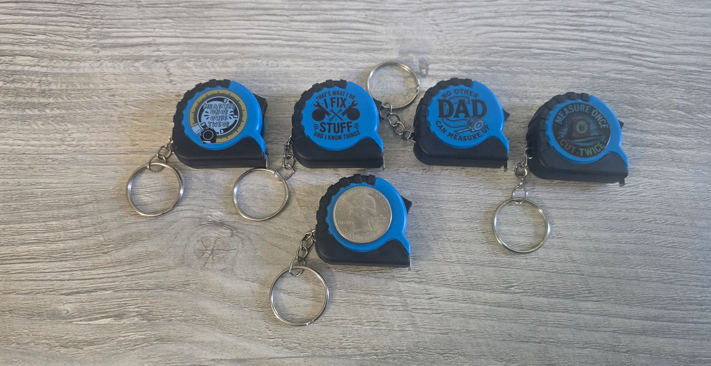 UV printed Father's Day blue measuring tape small keychain