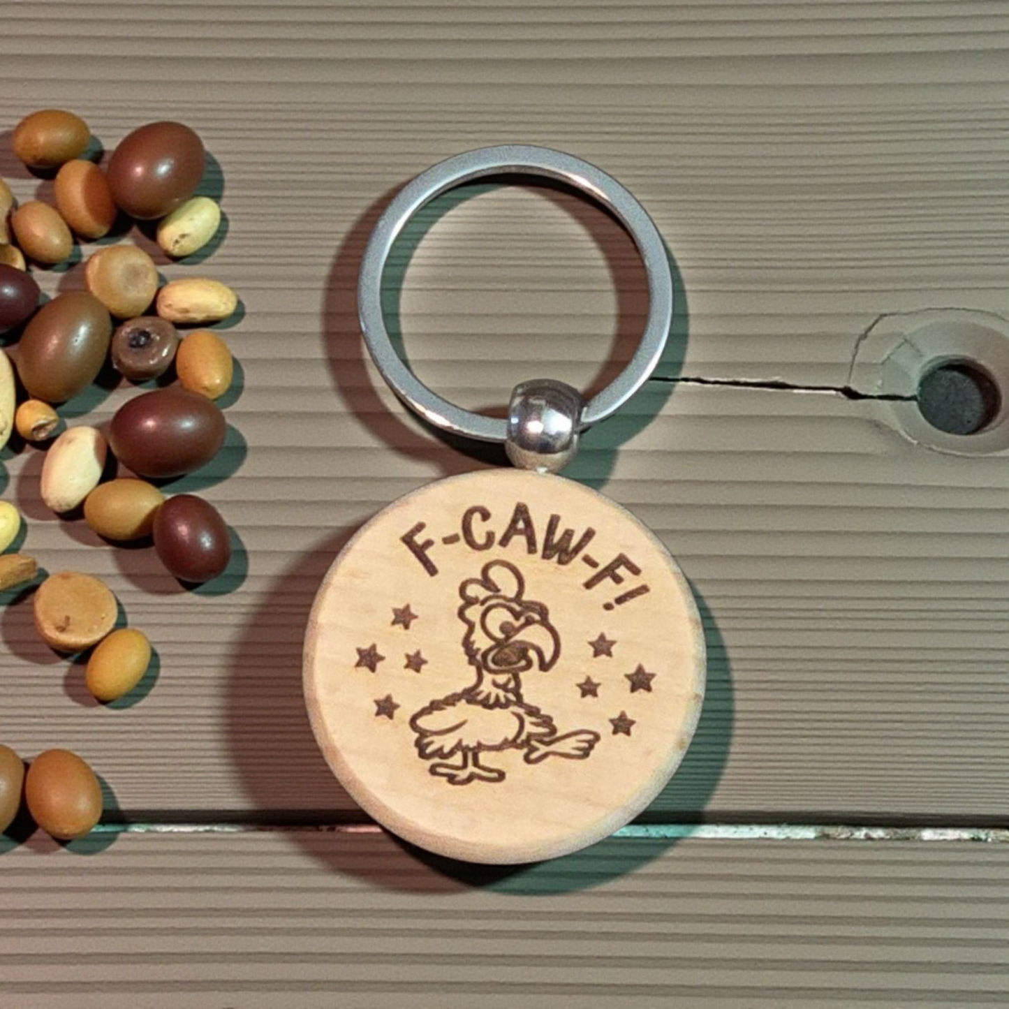 F-CAW-F round keychains chicken