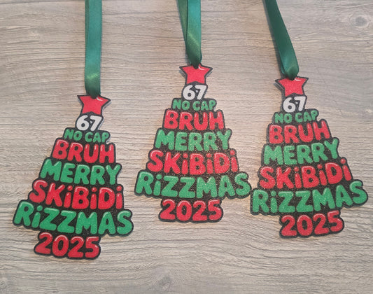 3D printed Slang 6 7 No Cap Bruh Merry Skibidi Rizzmas 2025 Christmas ornament