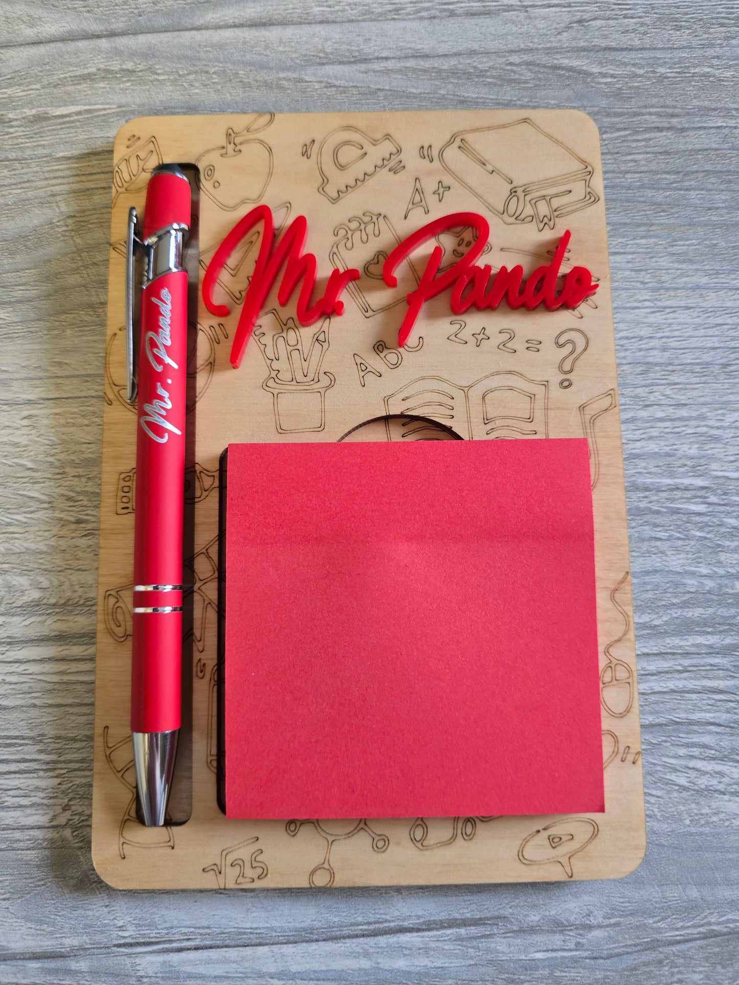 Flower and school theme sticky notepad holder with pen personalized teacher